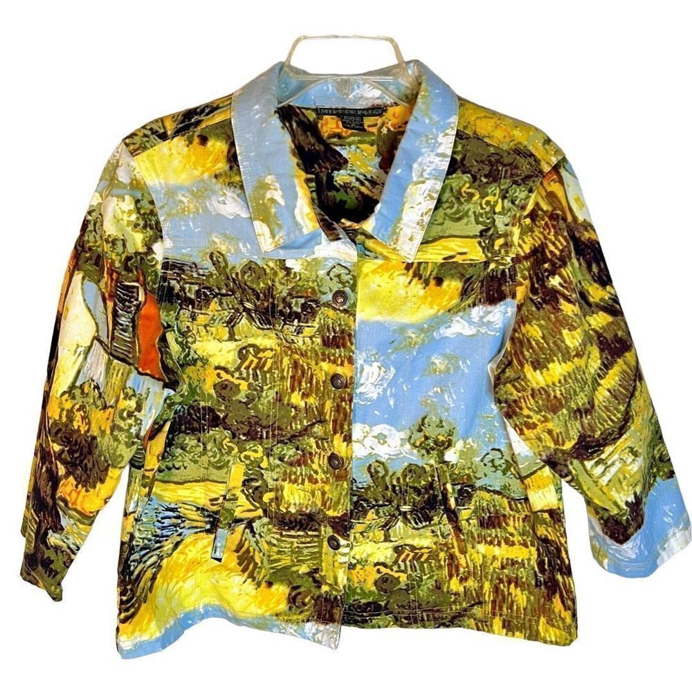 Vintage Mirror Image Van Gogh Painting Fashion
Button Up Jacket Women's XL EC